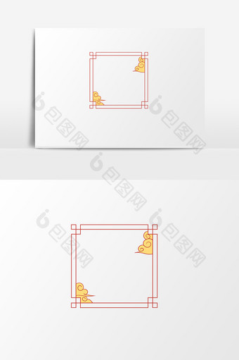 小清新创意气质古风云纹红色边框素材免抠图片