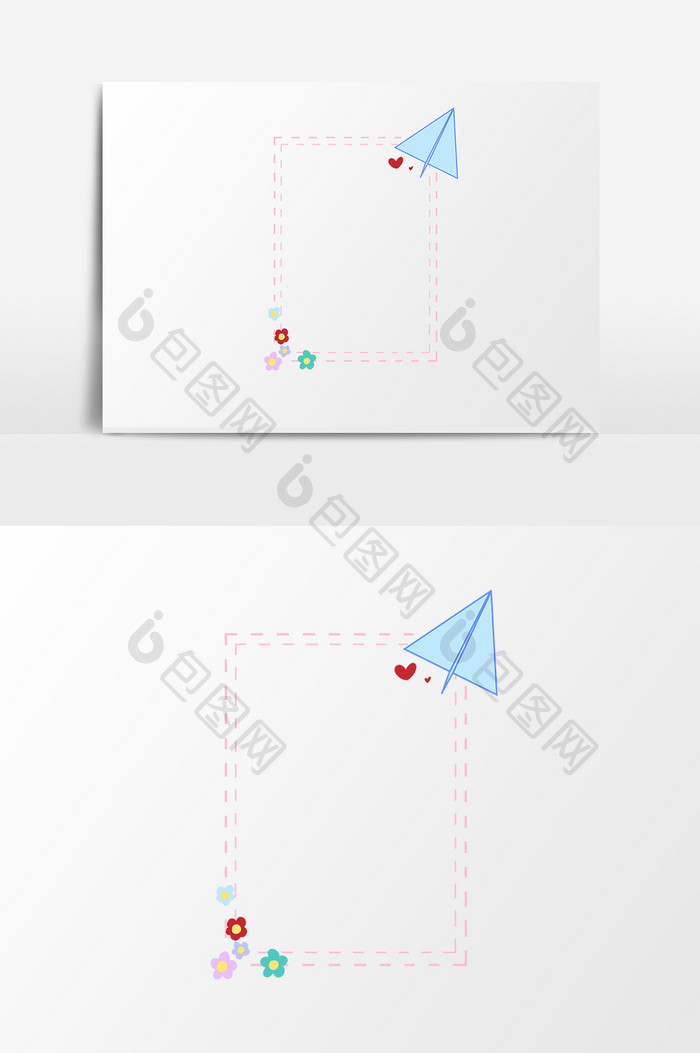 小清新创意可爱粉色纸飞机小花朵边框素材