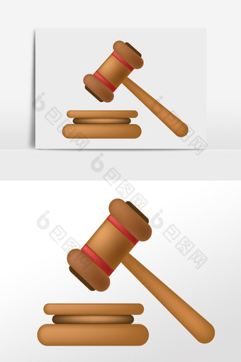 手绘木柄法槌法院法庭工具插画图片