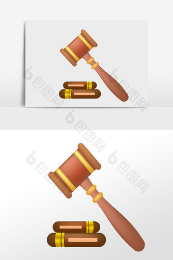 手绘法槌木柄法院法庭工具插画图片