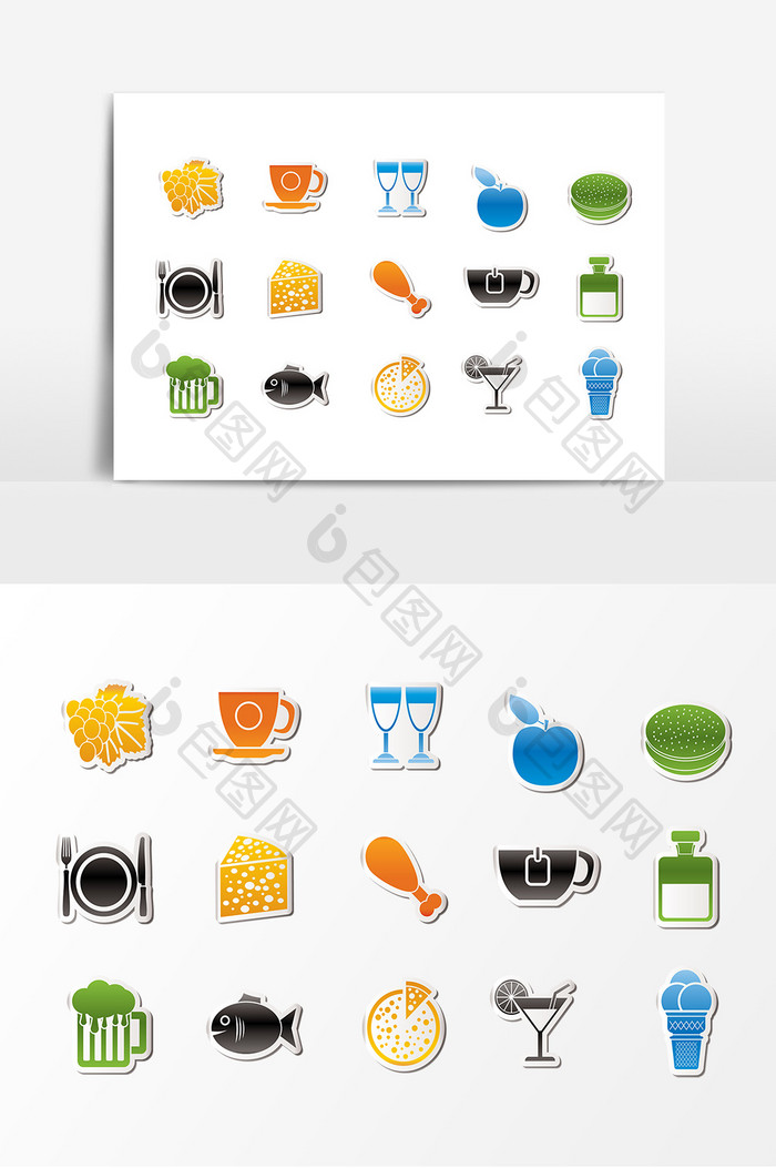 彩色餐具食物图案设计素材