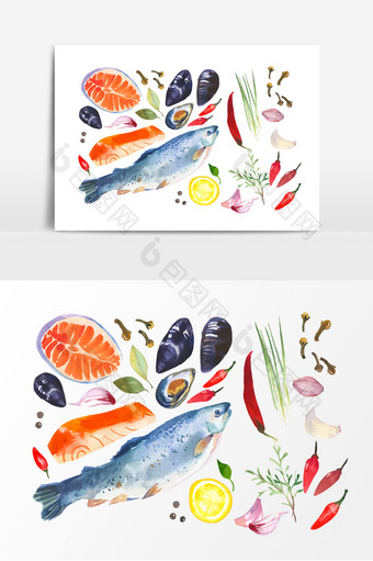 烹饪海鲜食物鱼原料素材图片