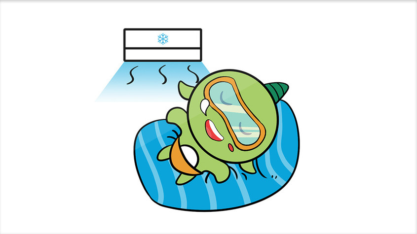 绿色可爱小龙夏日吹空调动态表情