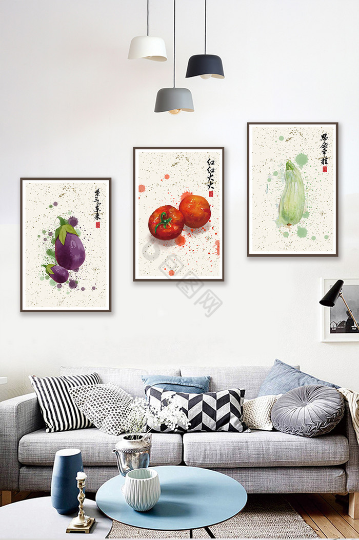 新中式民俗蔬菜餐厅装饰画图片