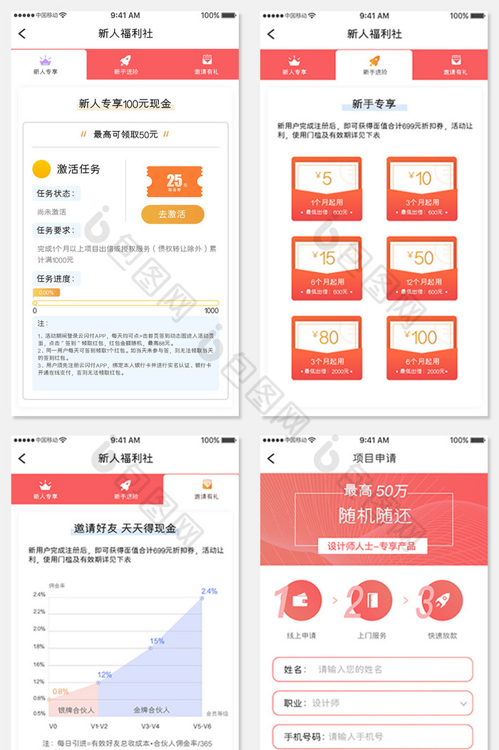 整套APP珊瑚橙金融理财APP套图