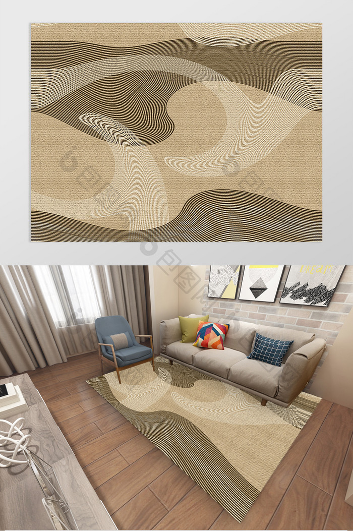 北欧风简约线条纹理客厅卧室酒店地毯图案