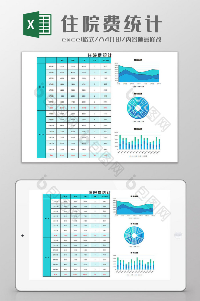 住院费统计Excel模板