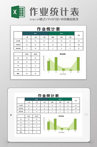 作业统计表格Excel模板图片