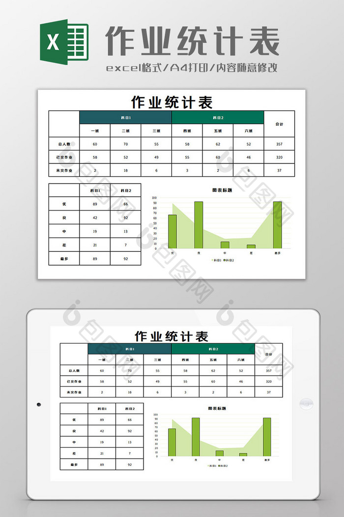 作业统计表格Excel模板