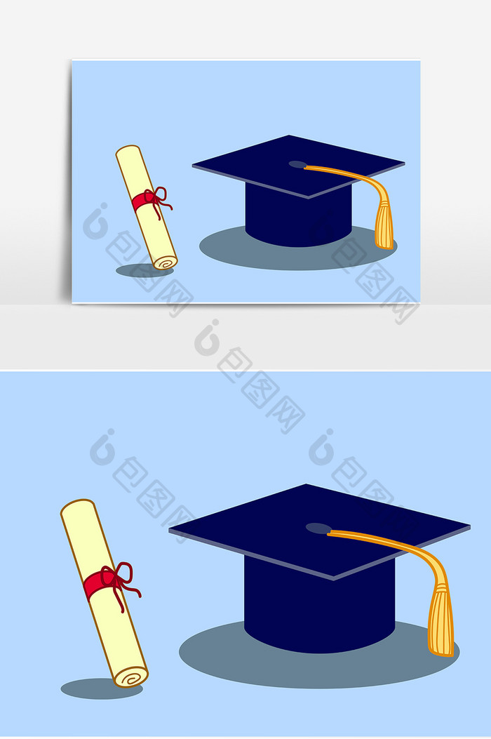 毕业季学士帽证书元素