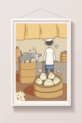 早餐店蒸笼包子插画