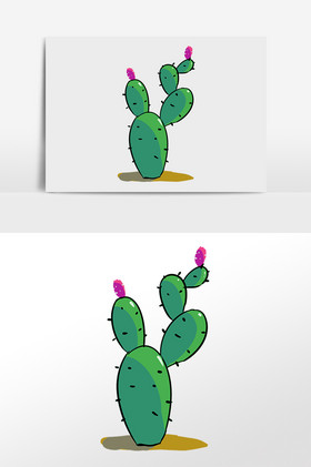 夏季热带植物仙人掌开花插画