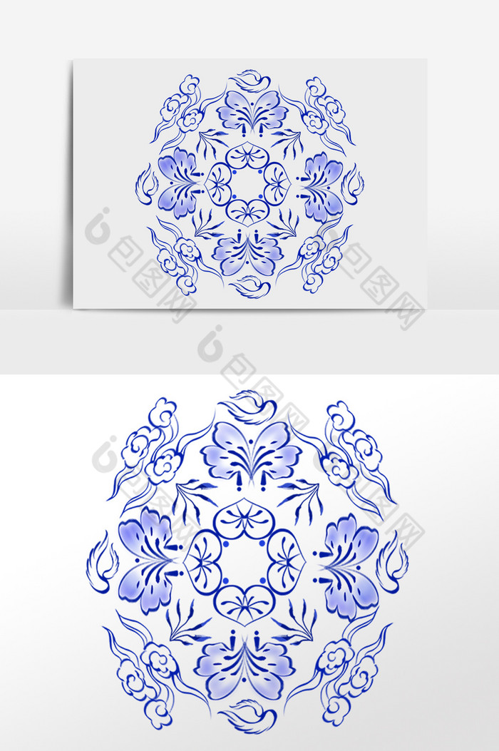 青花瓷器装饰花纹插画图片