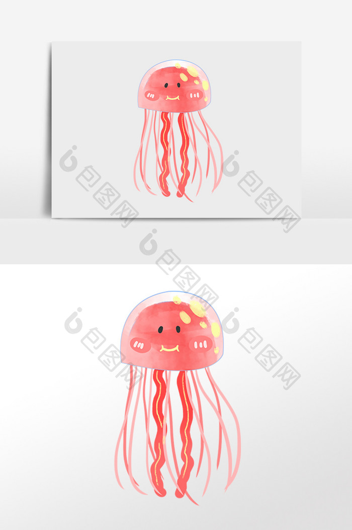 手绘海洋生物粉色水母插画