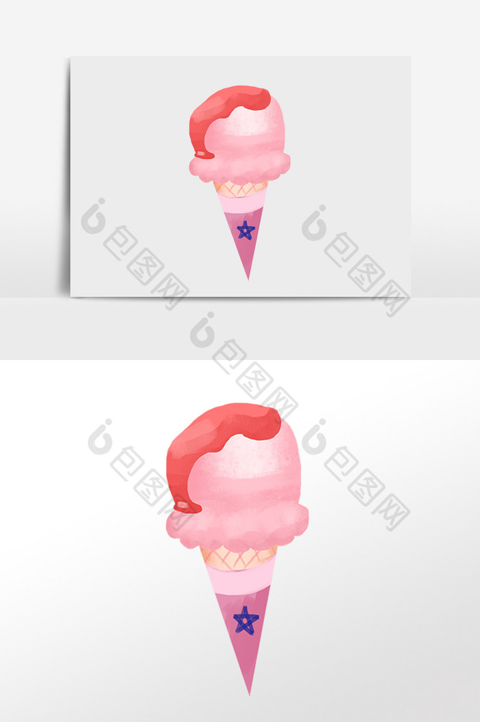 手绘夏季甜点冷饮草莓冰淇淋插画
