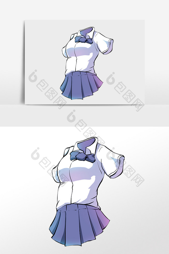 手绘夏季衣服学生套装服装插画