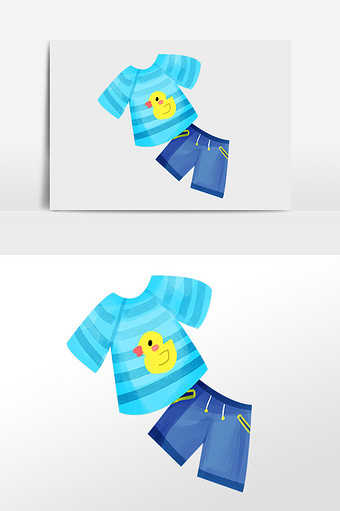 手绘夏季衣服男孩套装服装插画图片下载
