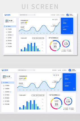 蓝色多彩数据管理后台界面