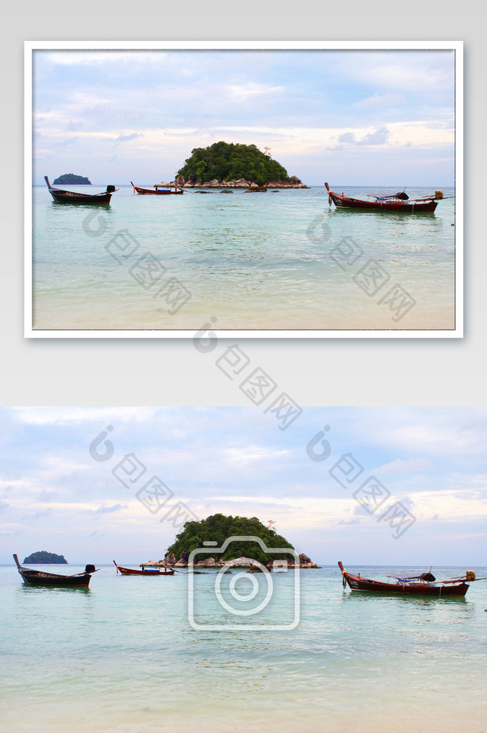泰国丽贝岛海边渔船度假休闲东南亚摄影图