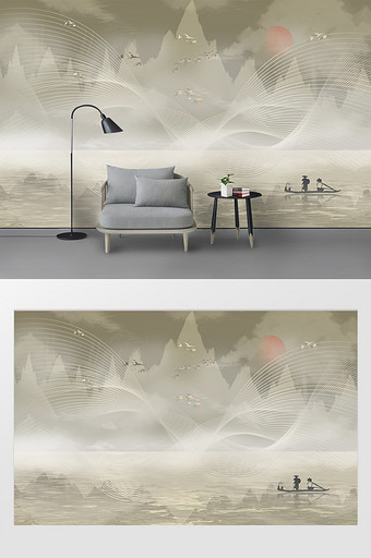 现代中国风山水线条背景墙图片