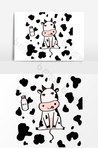 卡通可爱奶牛牛奶花纹背景图片