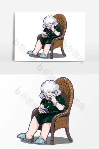 手绘母亲节老年母亲藤椅图片