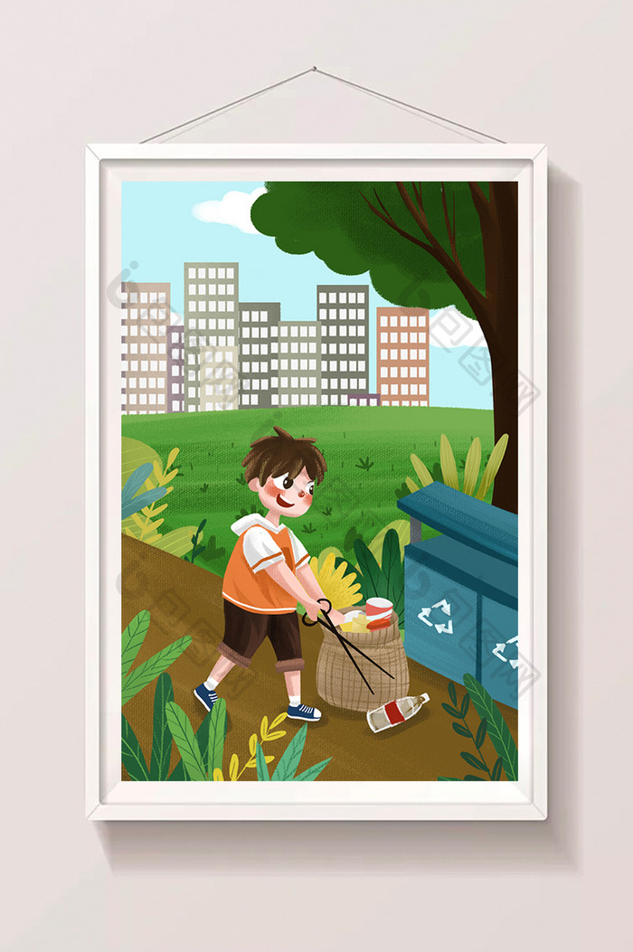 保护环境捡垃圾垃圾分类爱护地球学生男孩