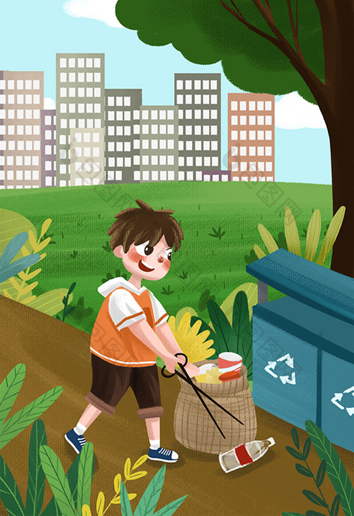 保护环境捡垃圾垃圾分类爱护地球学生男孩
