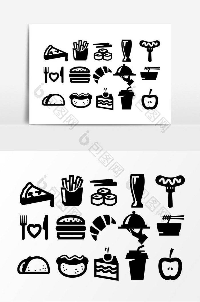 黑色美食餐具图案设计元素