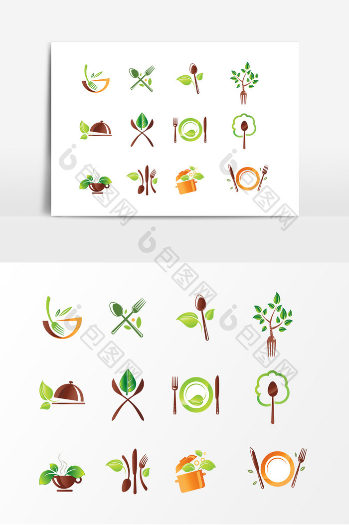 绿色叶片餐具设计素材