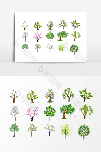 手绘绿色树木树枝素材图片