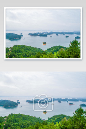 浙江千岛湖度假旅行小岛俯视图摄影图
