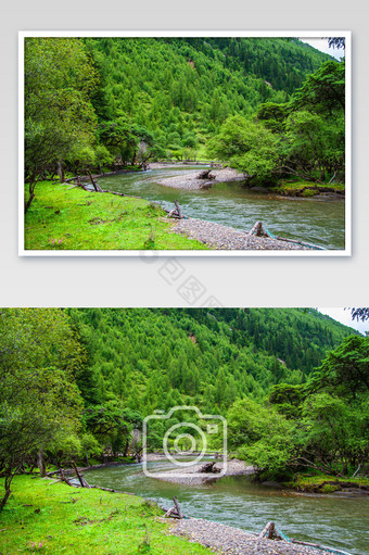 四川大自然冰川河流青山绿水摄影图图片