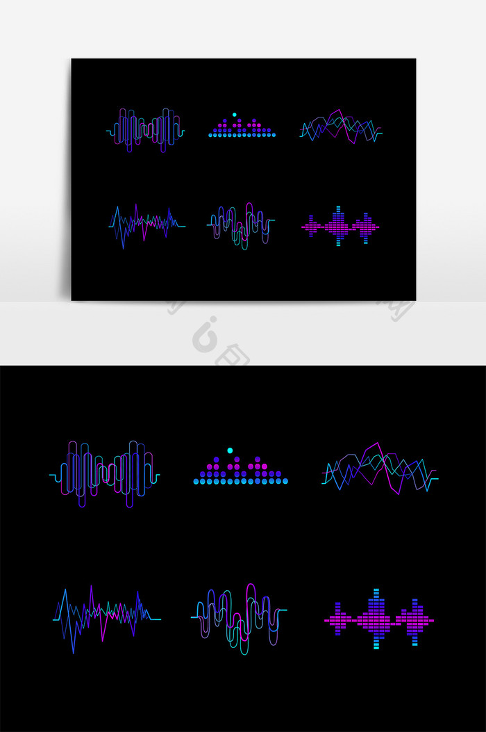 蓝紫色音波声波曲线图案素材