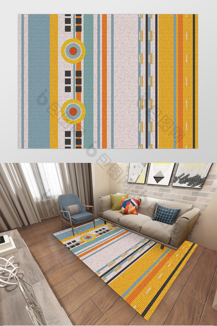 北欧民族极简拼接几何沙发垫客厅地毯图案