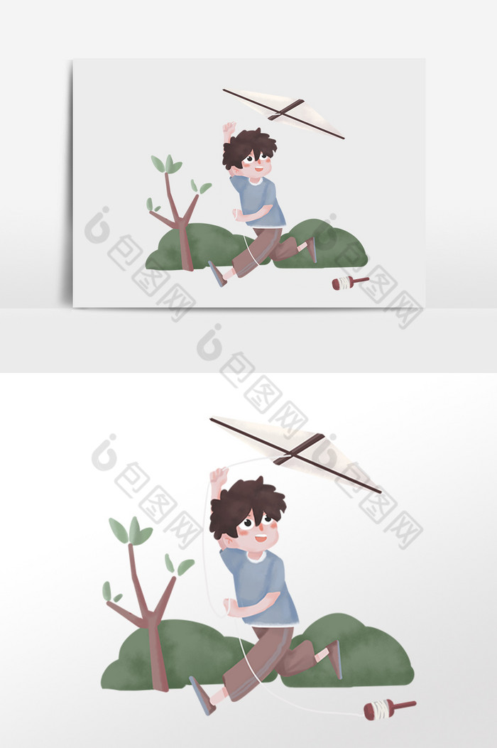夏季旅游放风筝男孩插画图片图片