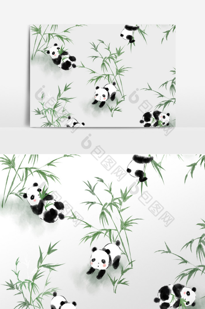 水墨国画熊猫底纹插画图片图片
