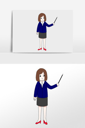 拿教鞭教课老师人物插画