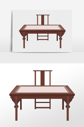 手绘古代国学教育先生桌椅插画