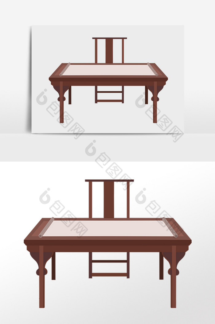 手绘古代国学教育先生桌椅插画