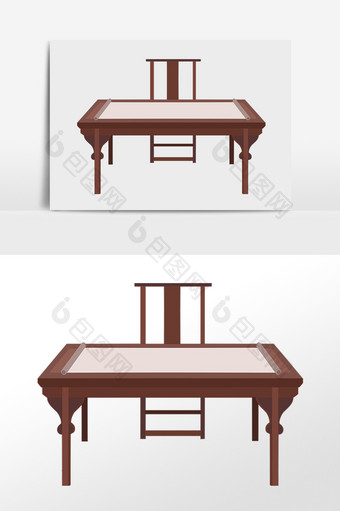 手绘古代国学教育先生桌椅插画图片