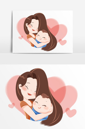 母亲节妈妈抱抱女孩表情包抱抱插画粉嫩情人节情人节恩爱q版人物七夕