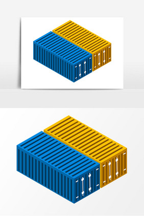 蓝色黄色集装箱矢量元素