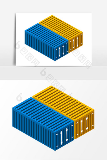 蓝色黄色集装箱矢量元素图片