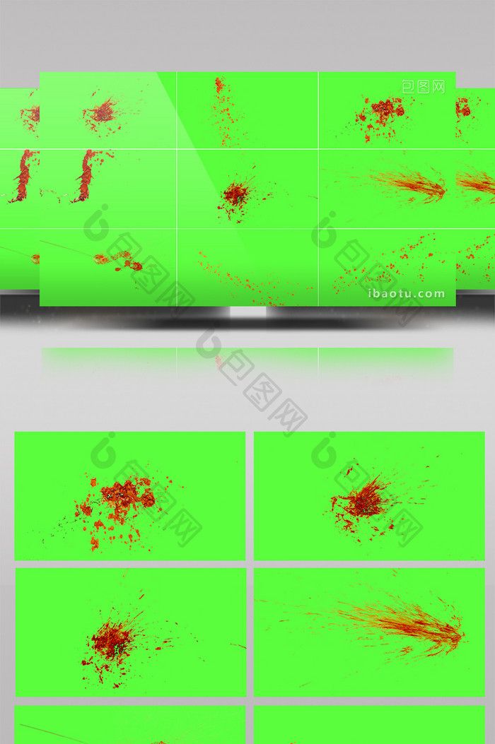 21组血液喷溅绿屏抠像特效视频素材
