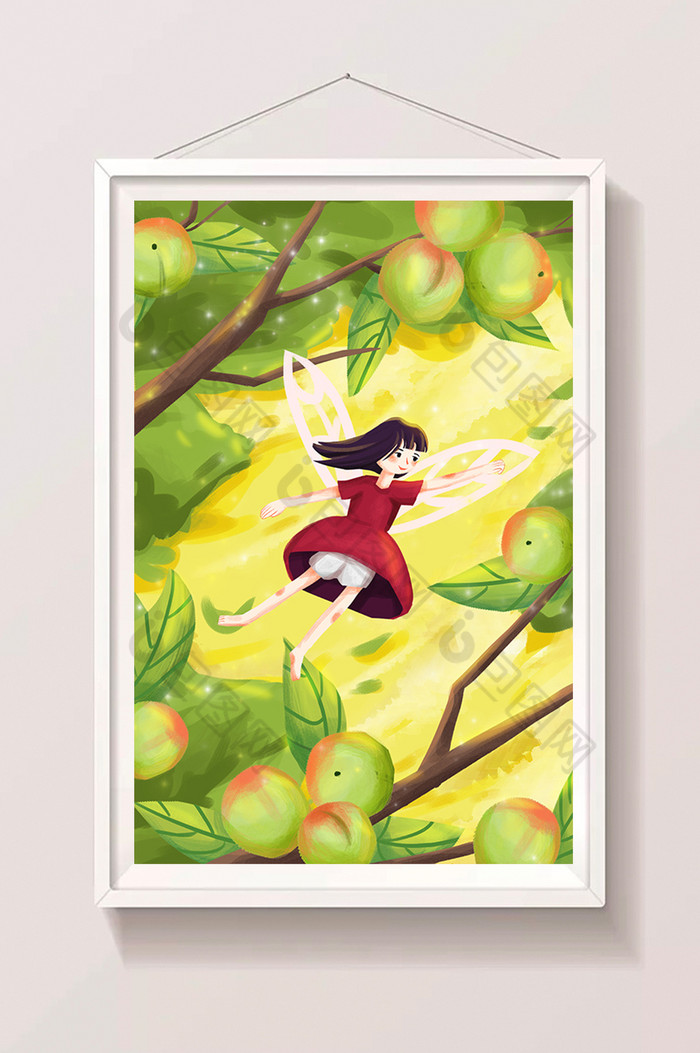 二十四节气小暑少女树植物风景插画图片图片