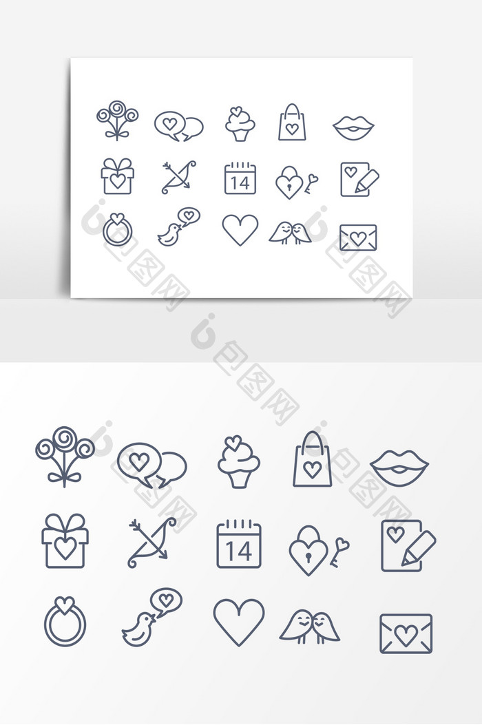 线描情人节装饰图案设计元素
