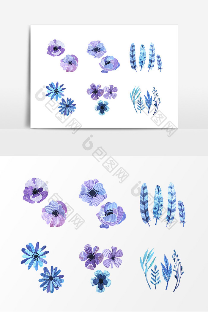 蓝色水彩花朵植物素材