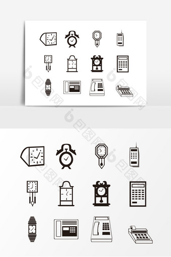 黑色钟表电话轮廓设计素材图片