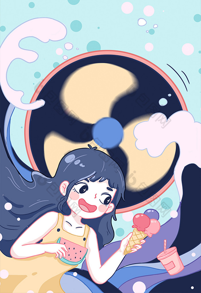大暑夏天西瓜凉快二十四节气插画